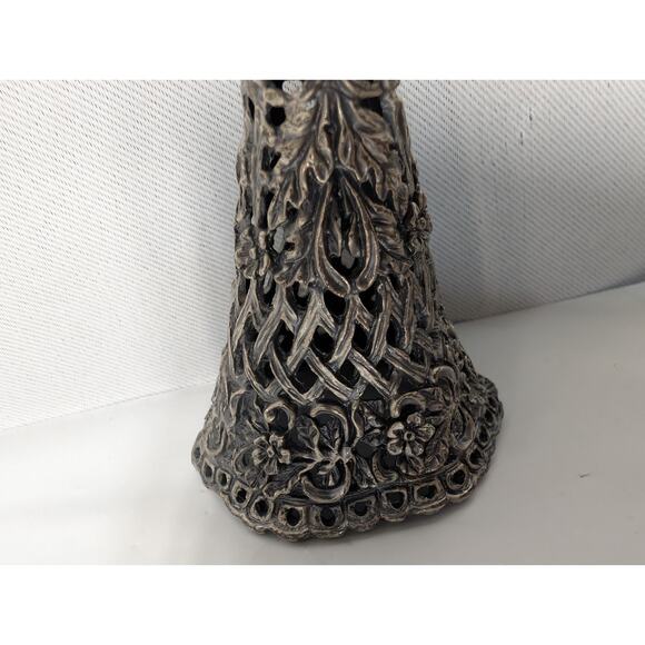Vintage Posy Tussie -Mussie Decorative Mini Flower Holder Pewter 6.5" Bridal 90s - Picture 3 of 4